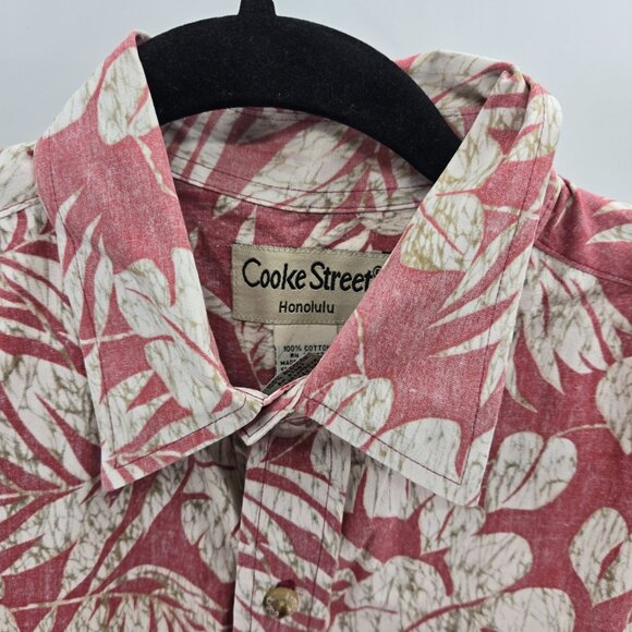 Cooke Street Honolulu Red Aloha Button Down Shirt Pocket 100% Cotton Size Medium - Picture 2 of 8